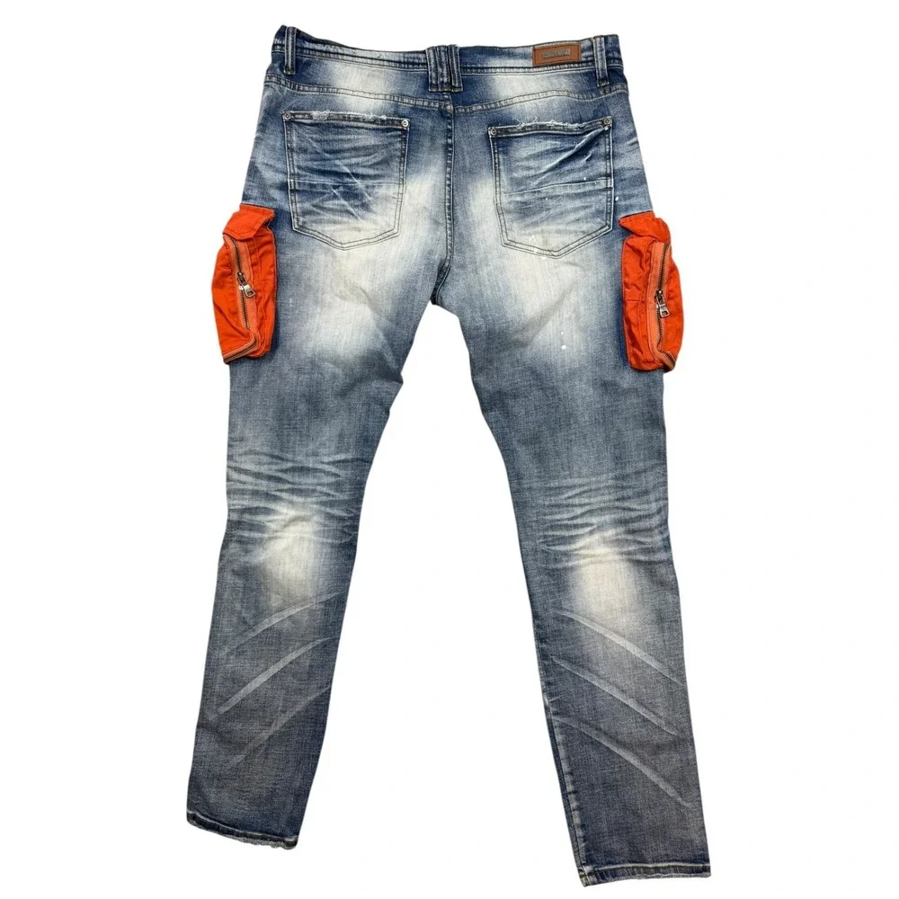 Preme Men's Distressed Denim Jeans Cargo Pockets Size 38 Streetwear